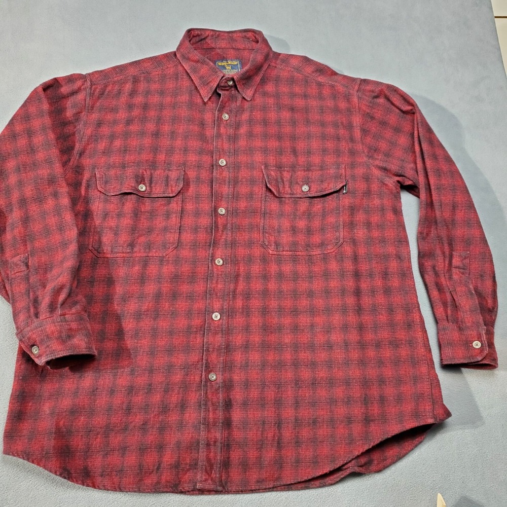 Woolrich Flannel Shirt Mens XL Red Black Plaid Outdoor Button Up Long Sleeve